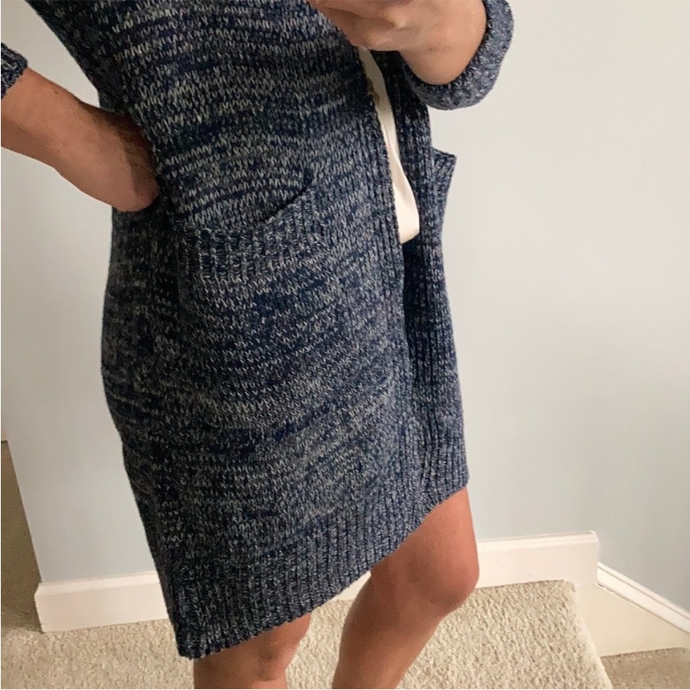 Navy Long Open Front Cardigan Sweater - Picture 8 of 9